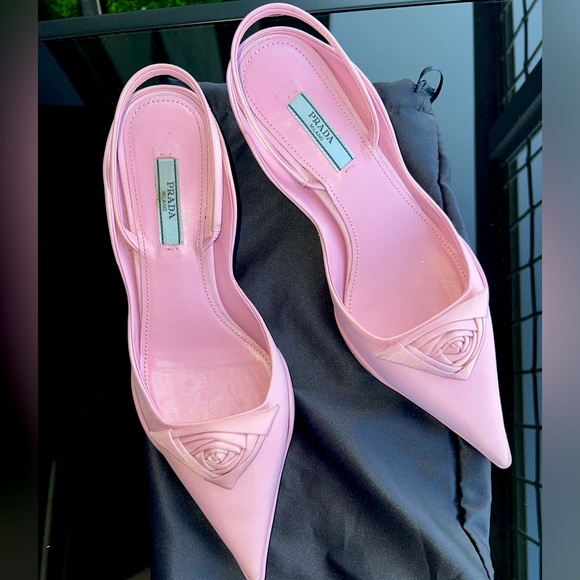 Prada Gabardine Slingback Pointed Pumps With Kitten Heel - Picture 1 of 5